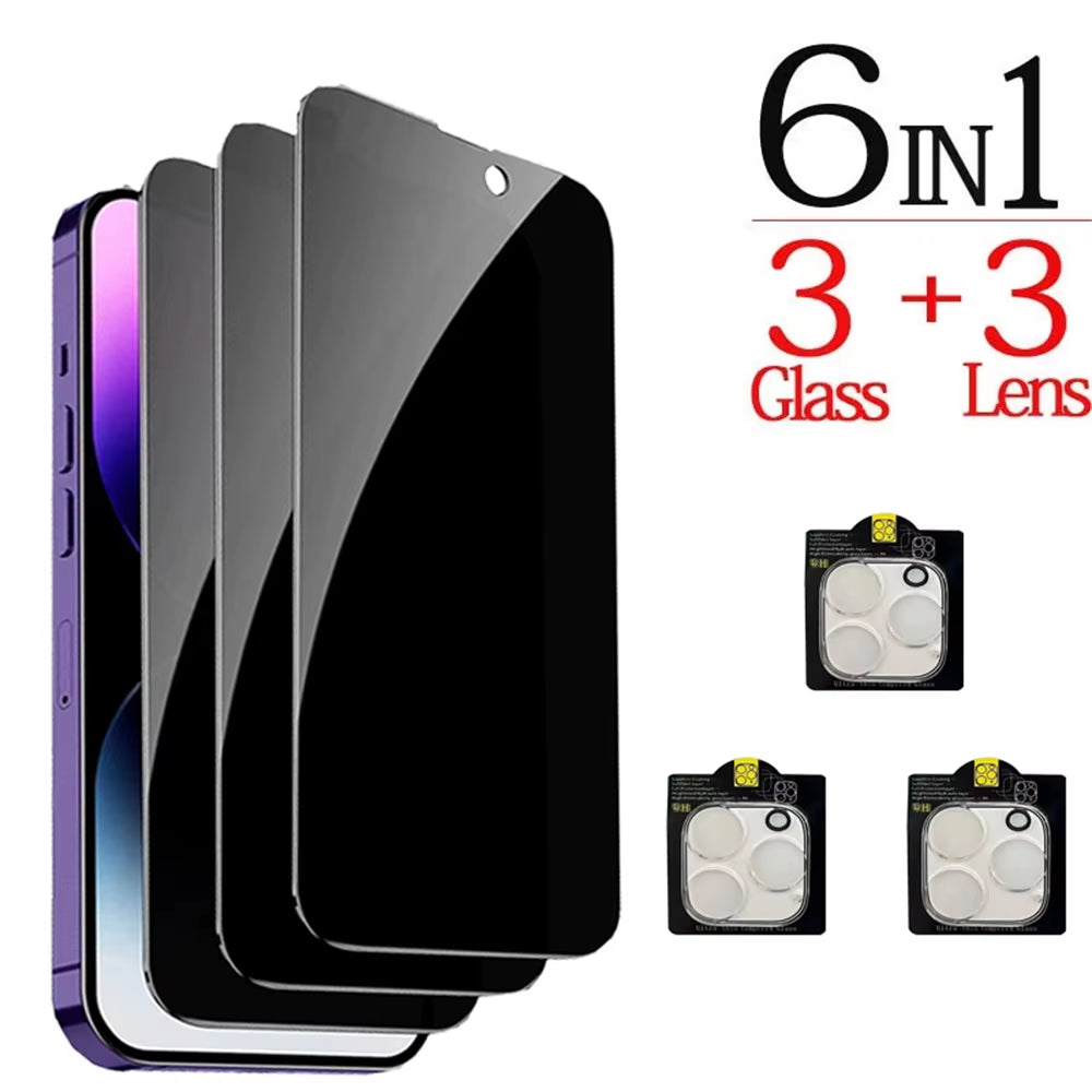 1~4PCS Anti-Spy Glass for Iphone 17 16 15 14 13 Pro Max Privacy Screen Protector & Camera Protection Film for Iphone15 12 11 Pro