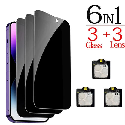1~4PCS Anti-Spy Glass for Iphone 17 16 15 14 13 Pro Max Privacy Screen Protector & Camera Protection Film for Iphone15 12 11 Pro