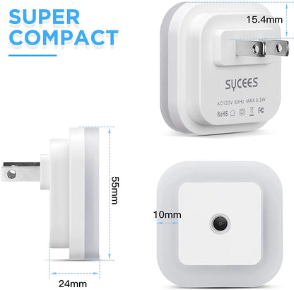 4 Pack Upgraded Plug-In LED Night Light with Adjustable Brightness, Dimmable LED Nightlight with Dusk to Dawn Sensor for Bathroom, Bedroom, Kitchen, Stairs, Hallway