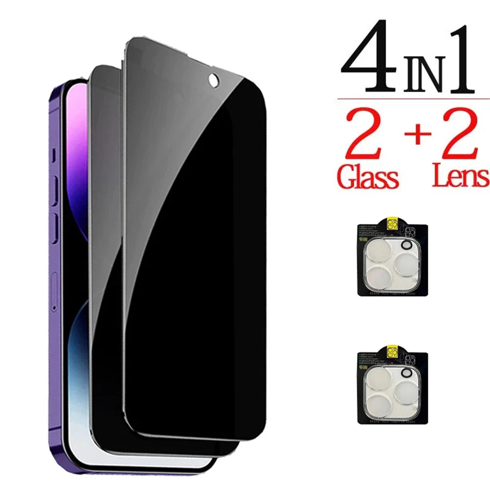 1~4PCS Anti-Spy Glass for Iphone 17 16 15 14 13 Pro Max Privacy Screen Protector & Camera Protection Film for Iphone15 12 11 Pro