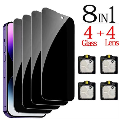 1~4PCS Anti-Spy Glass for Iphone 17 16 15 14 13 Pro Max Privacy Screen Protector & Camera Protection Film for Iphone15 12 11 Pro